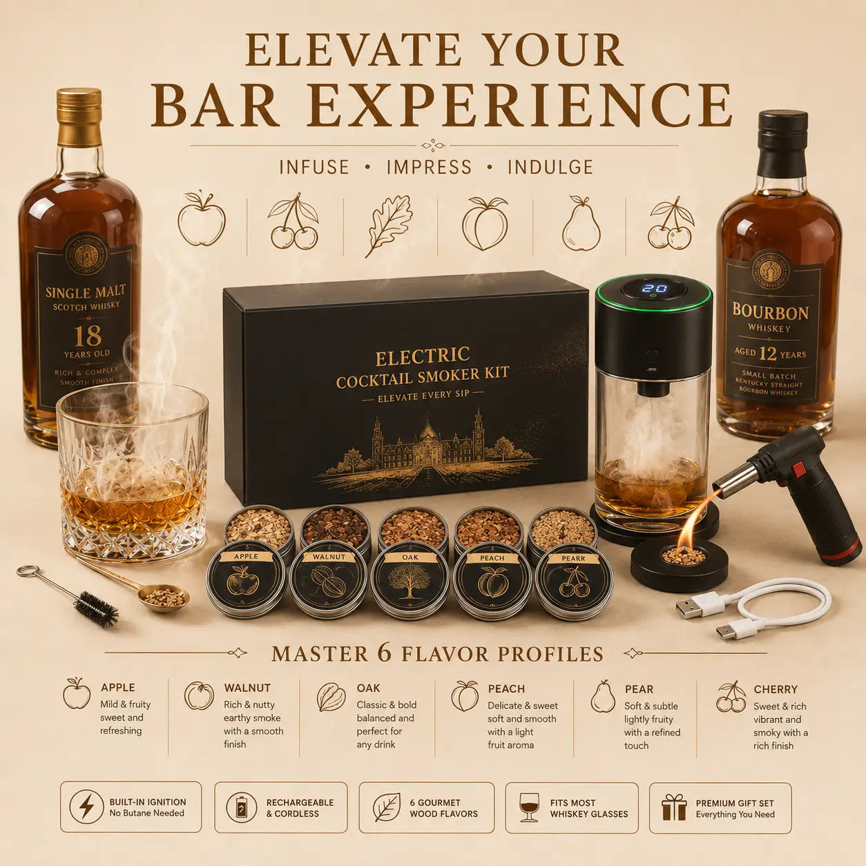 Electric Whiskey Smoker Kit