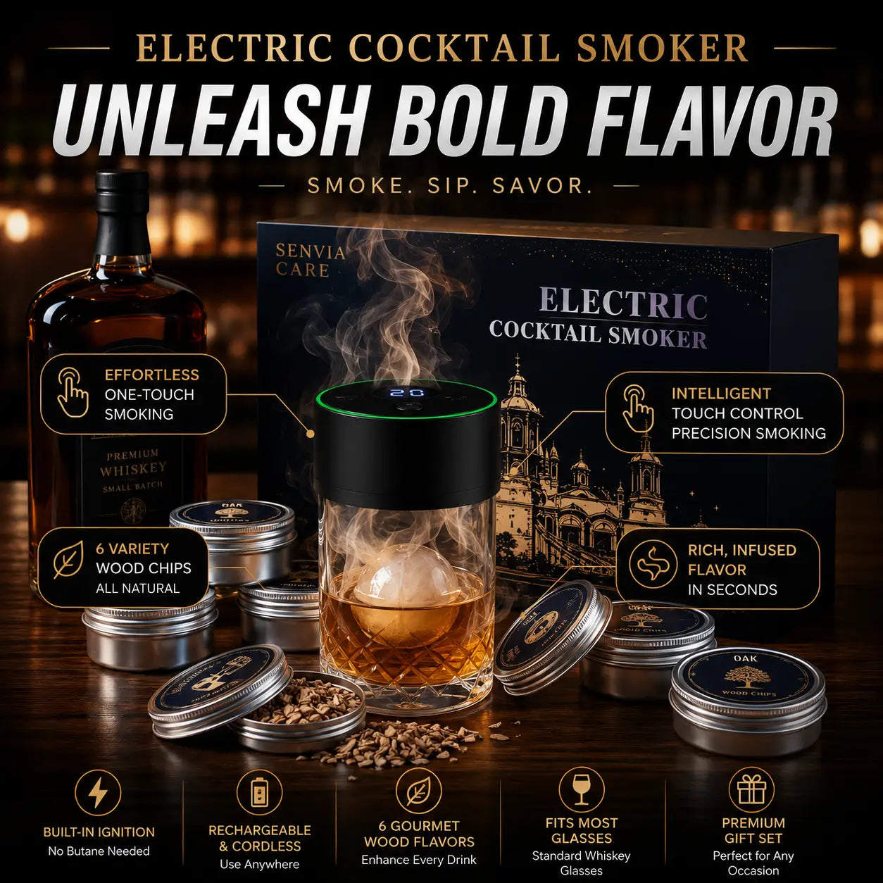 Electric Whiskey Smoker Kit - Rechargeable